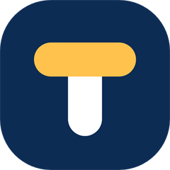Trilly's logo: a white T with a marigold crossbar in a rounded navy tile.